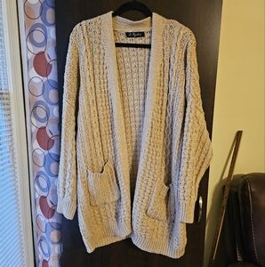 Beige Cable Knit Open Front Cardigan